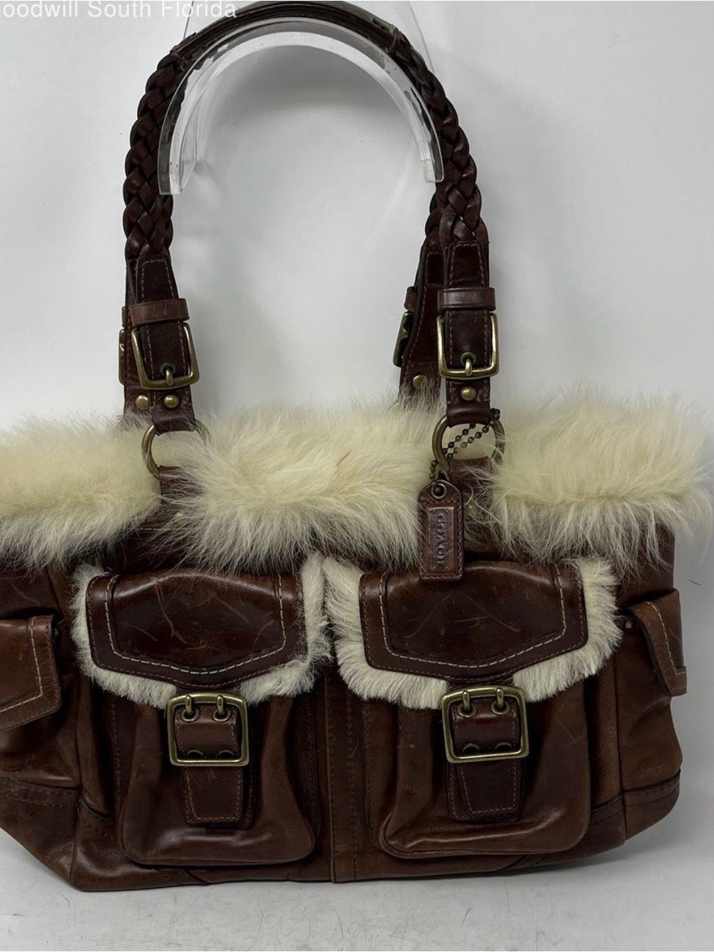 Vintage COACH Limited Edition Shearling Leather Gallery Cargo Tote Bag 8B06